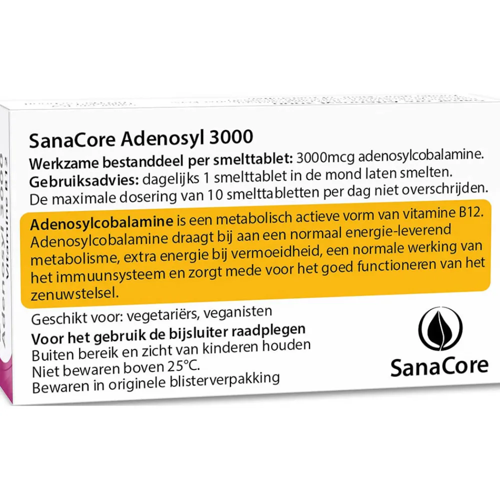 Sanacore Stress|Immuunsysteem>Adenosyl 3000 Vitamine B12 60 tabletten zonder foliumzuur