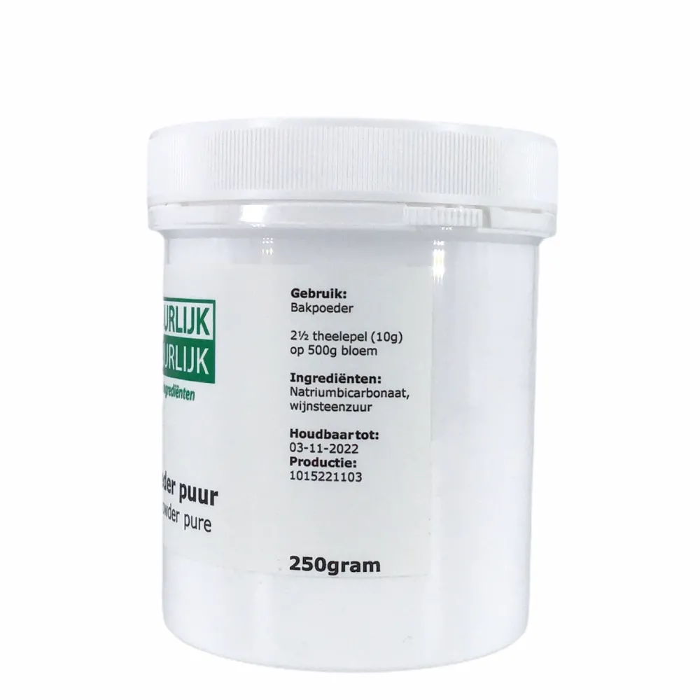 NatuurlijkNatuurlijk Rijsmiddelen>Bakpoeder Puur - 250g - zonder maiszetmeel