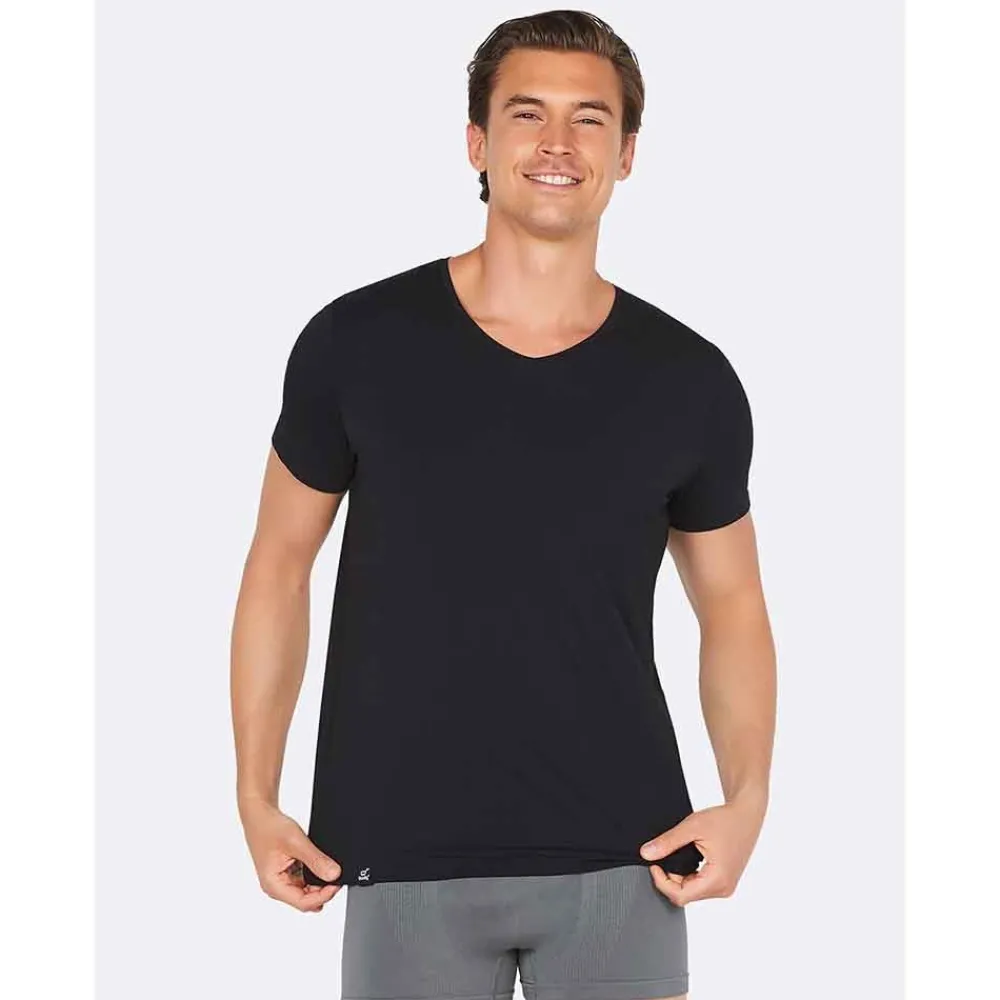 Heren Boody Shirts|Heren Ondergoed>Bamboe T-Shirt Heren - V-hals Zwart