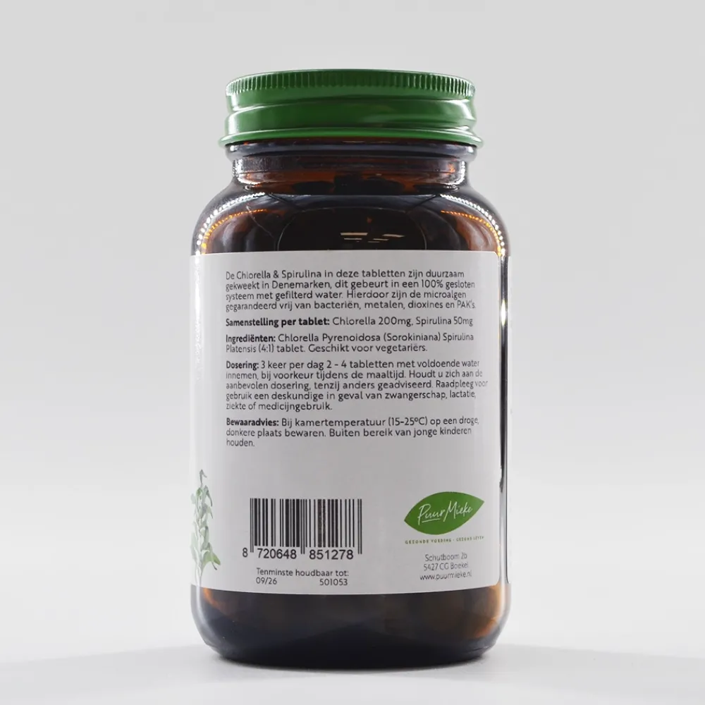 Puur Mieke Spijsvertering|Immuunsysteem>Chlorella & Spirulina - 250mg - 350 tabletjes