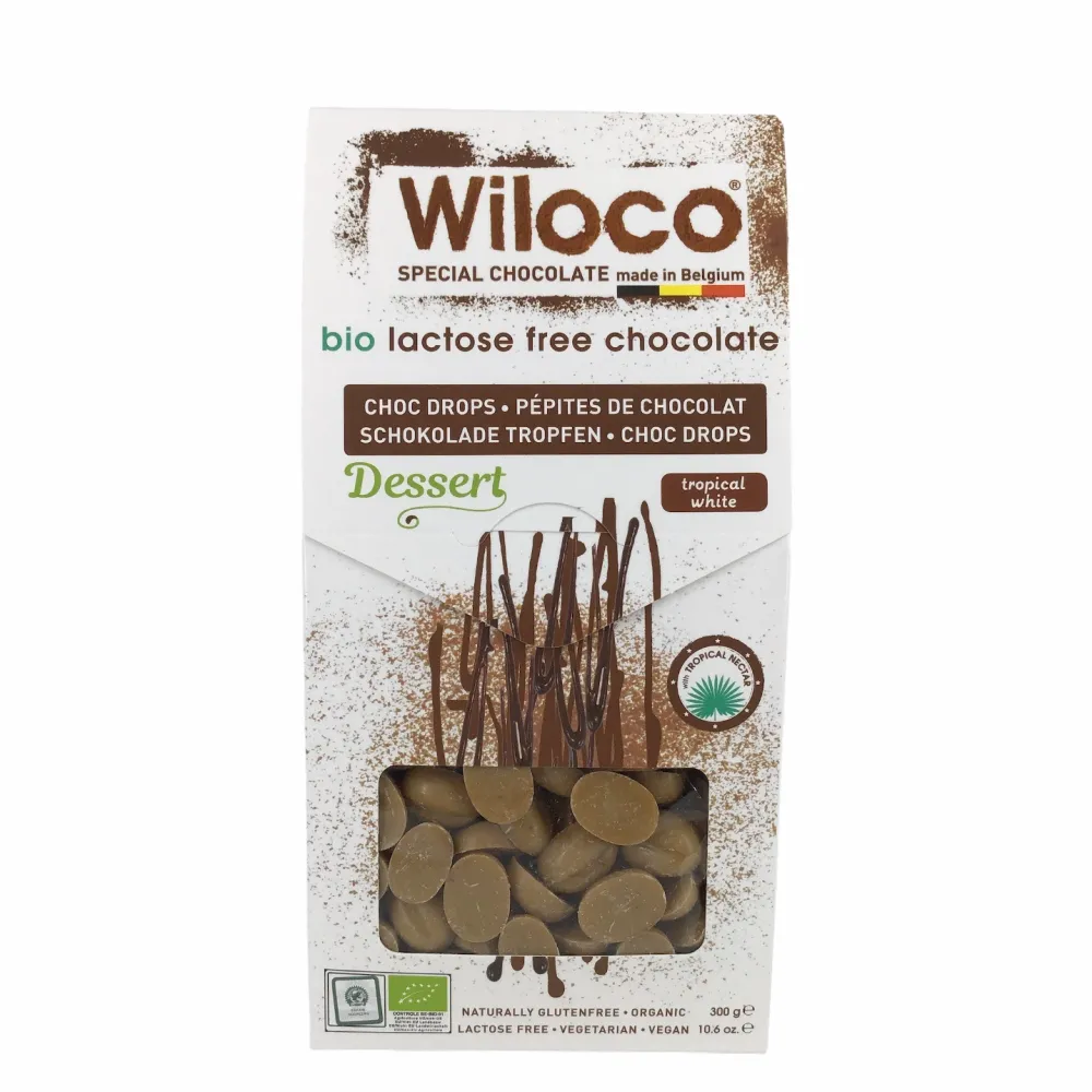 Wiloco Chocolade|Chocolade Druppels>Chocolade Druppels "Wit" Lactosevrij - 300g - BIO