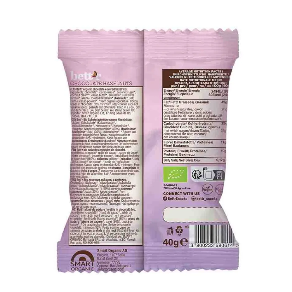 Bett'r Snoepjes|Fruit & Noten>Chocolade Hazelnoten BIO - 40g