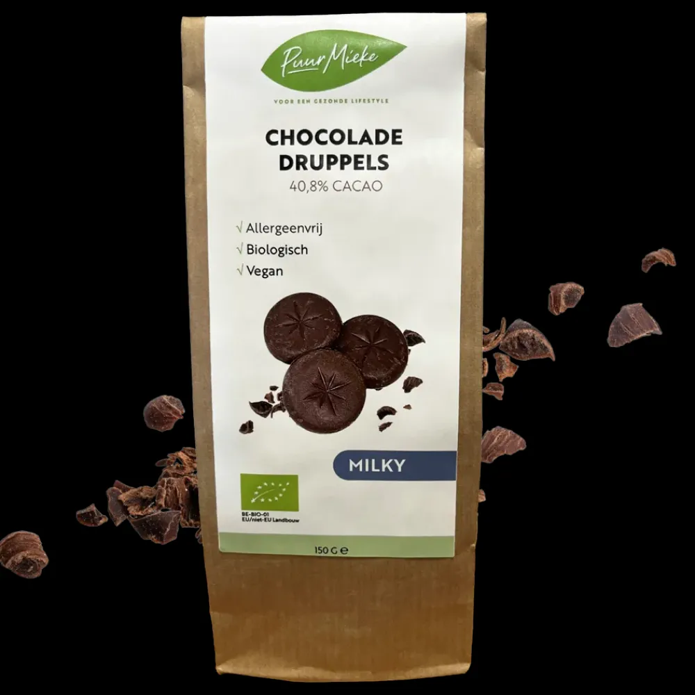 Puur Mieke Chocolade|Chocolade Druppels>Chocoladedruppels - Milky- Allergeenvrij - 150g - BIO