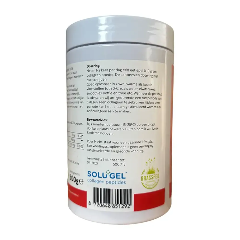 Puur Mieke Rimpels|Puur Mieke Supplementen>Collageen poeder met vitamine C gehydrolyseerd - 300g