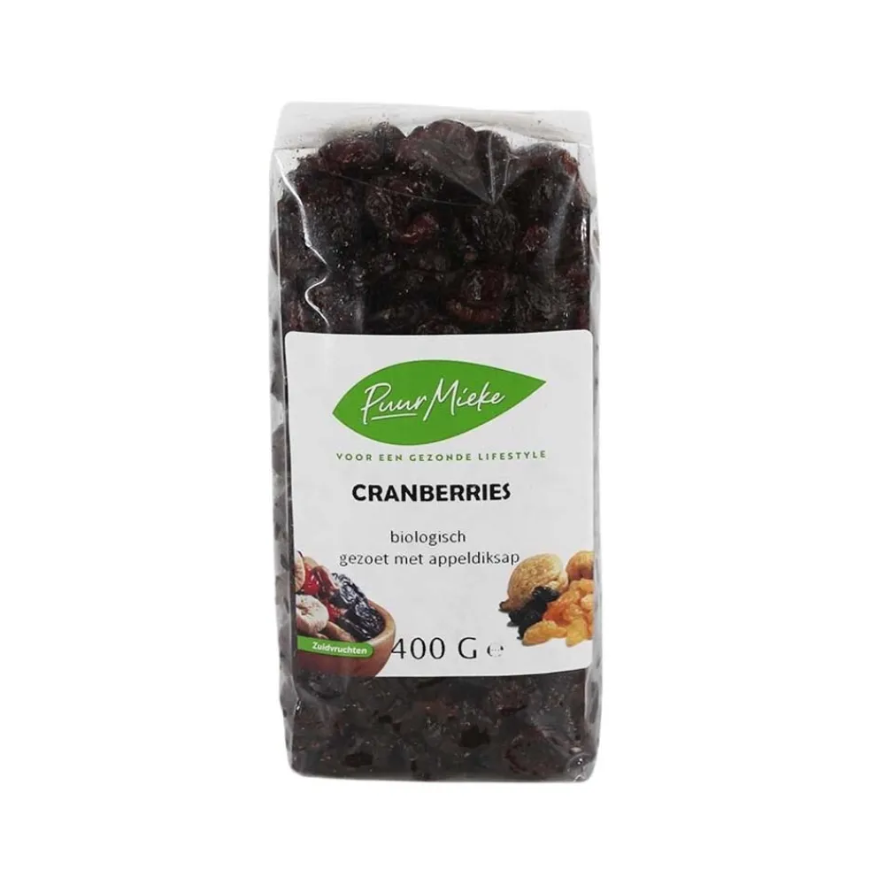 Puur Mieke Bessen En Zuidvruchten|Zuidvruchten>Cranberries gezoet met appeldiksap - 400g - BIO