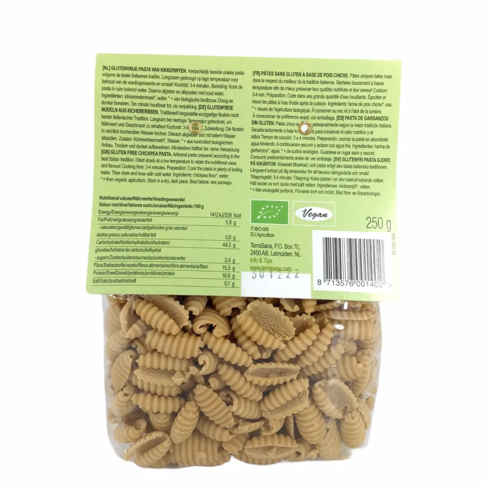 Terrasana Pasta, Pizza En Noodles>Gnocchetti Pasta Kikkererwten 250g - BIO