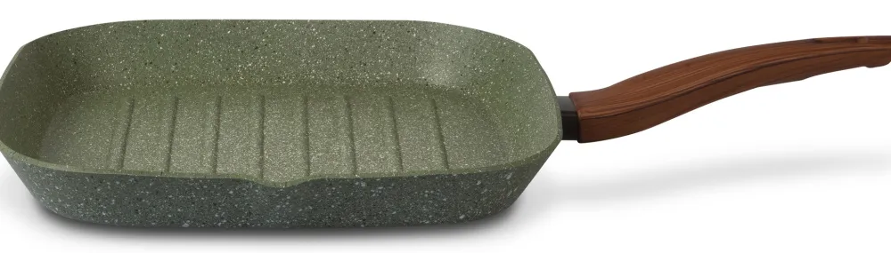 Natura Induction Grillpan - Ovenschaal>Grillpan zonder Teflon 28 cm met hout-look greep - Vegetek