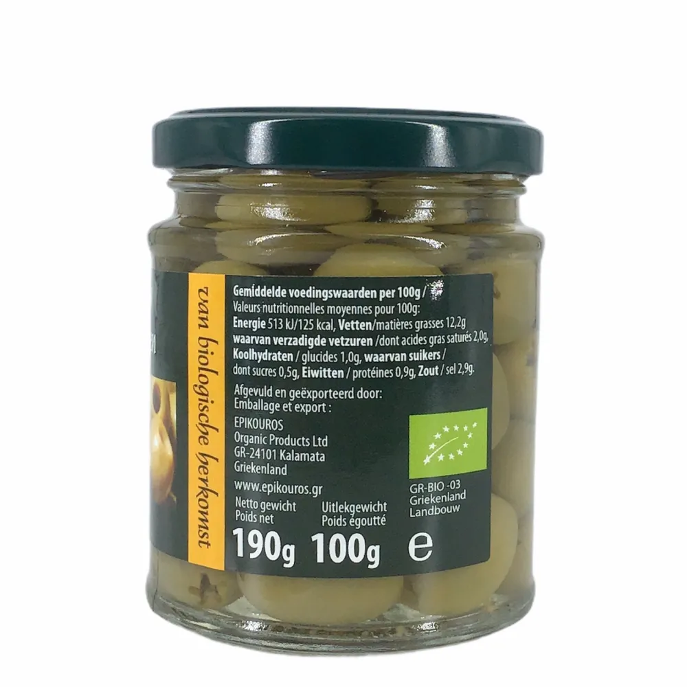 Epikouros Conserven (in Glas)|Paleo Aip>Groene olijven zonder pit 190g - BIO