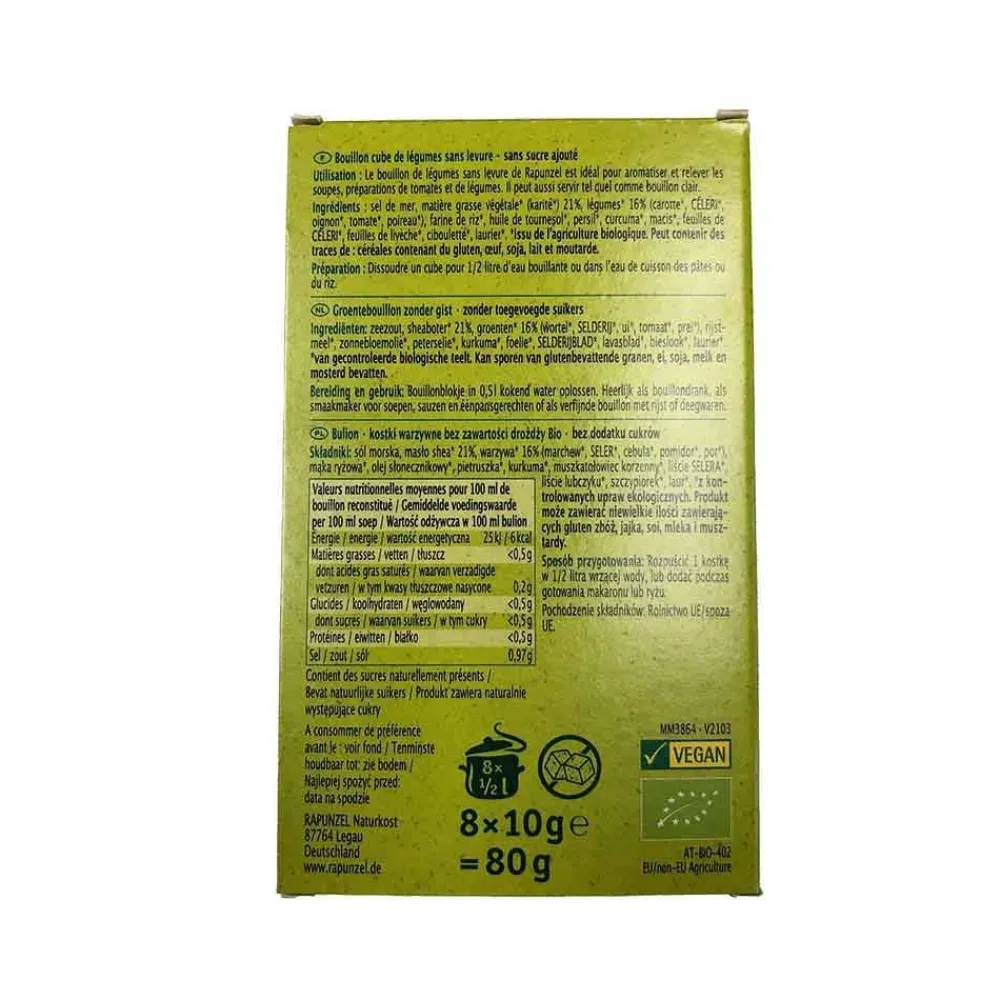 Rapunzel Soepen|Bouillon>Groentebouillonblokjes zonder Gist - (8st) 80g - BIO