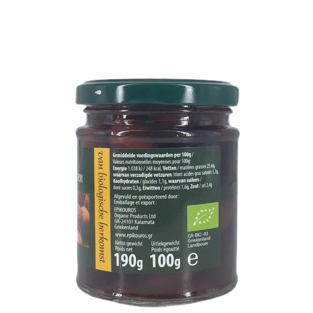 Epikouros Conserven (in Glas)|Paleo Aip>Kalamata olijven zonder pit 190g (ongeverfd) - BIO