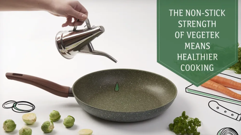 Natura Induction Koekenpan Zonder Teflon>Koekenpan 24cm met hout-look greep - VegeTek