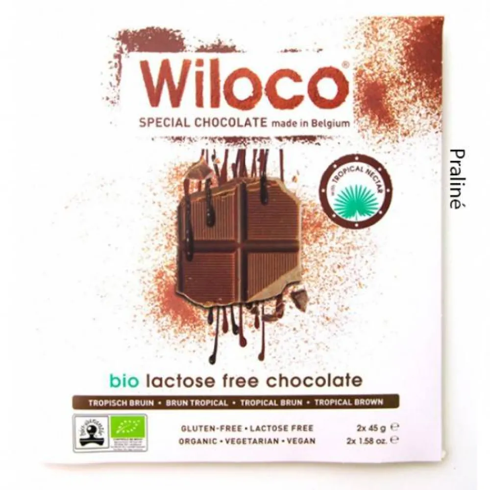 Wiloco Chocolade>Lactosevrije Chocoladereep 'Melk' met Praline - 90g - BIO