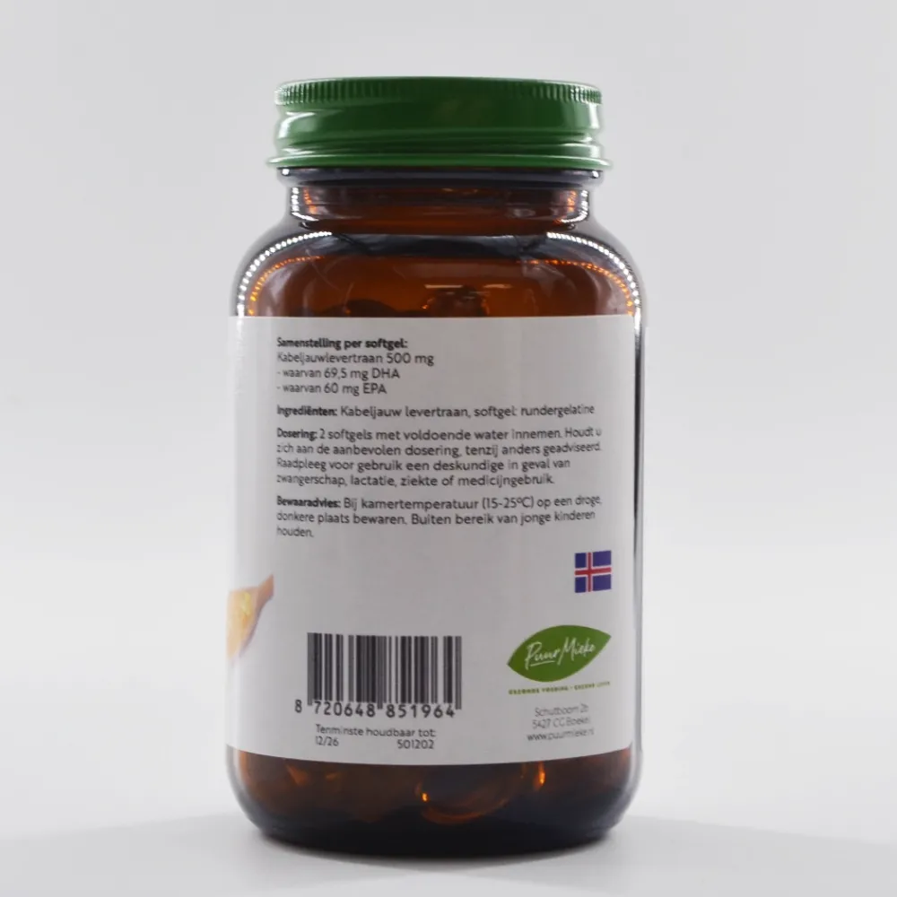Puur Mieke Ogen|Hart & Bloedvaten>Levertraan Kabeljauw - 500mg - 100 softgels