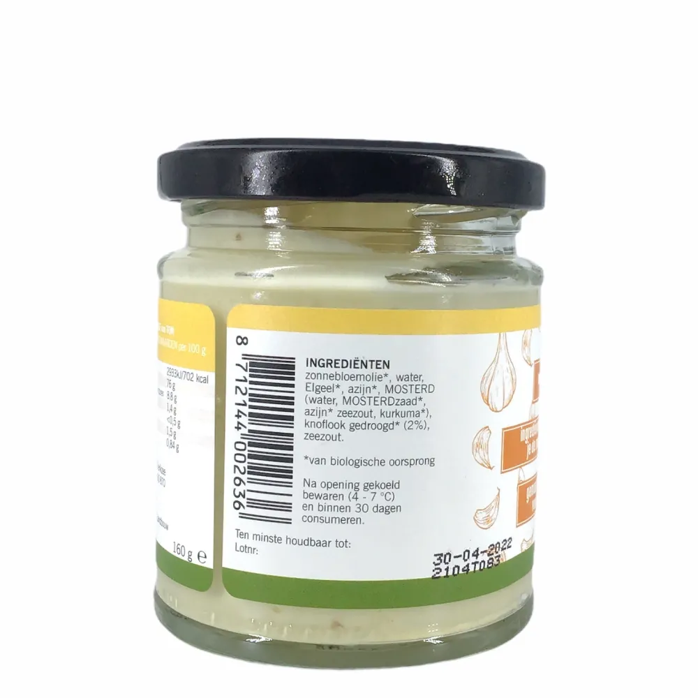 van TON Mayonaise En Mosterd>Mayonaise met knoflook (ongezoet) - 160g - BIO