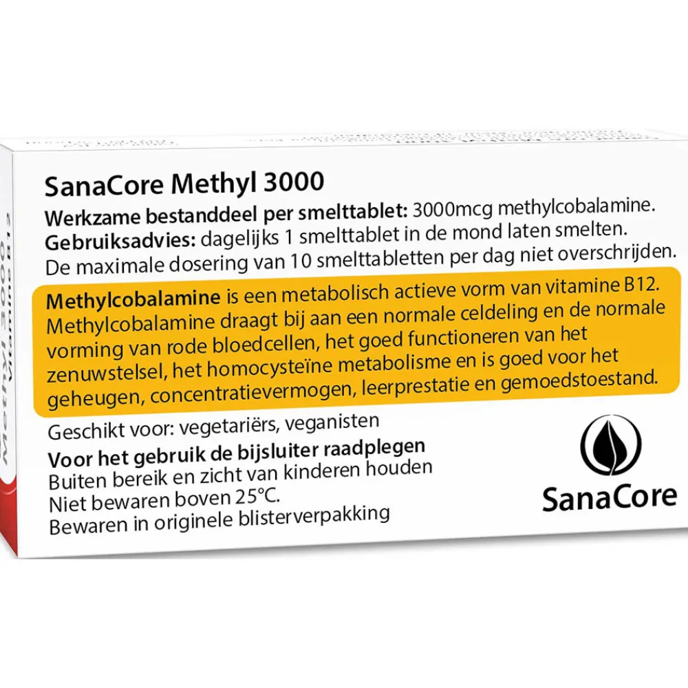 Sanacore Stress|Immuunsysteem>Methyl 3000 Vitamine B12 60 tabletten zonder foliumzuur
