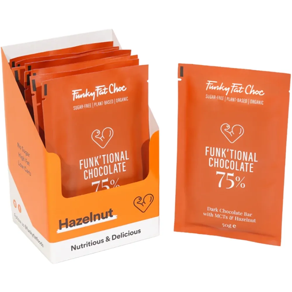 Funky Fat Choc Chocolade|Cacao>Pure Chocolade met Hazelnoot en MCT - BIO