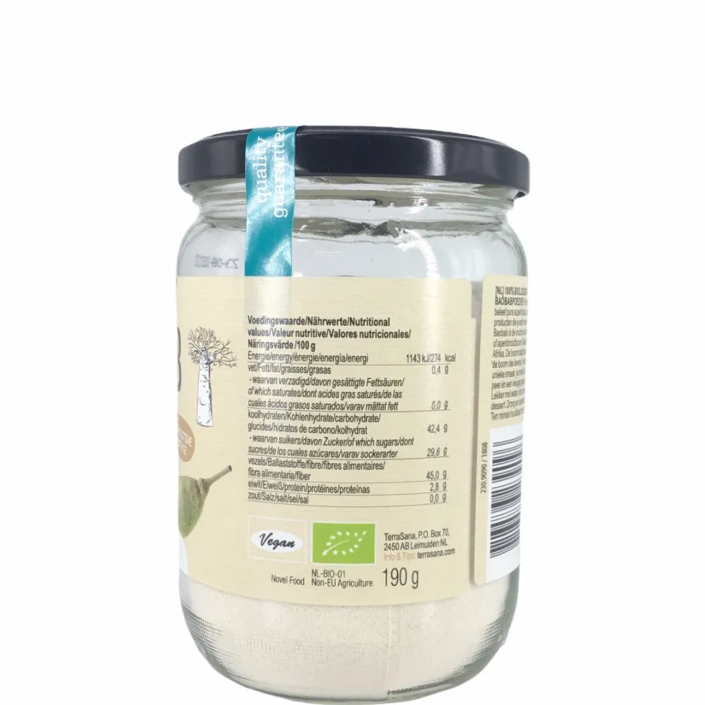 Terrasana Zoetstoffen|Zoetstof Poeder>RAW Baobab Poeder (in glas) 190g - BIO
