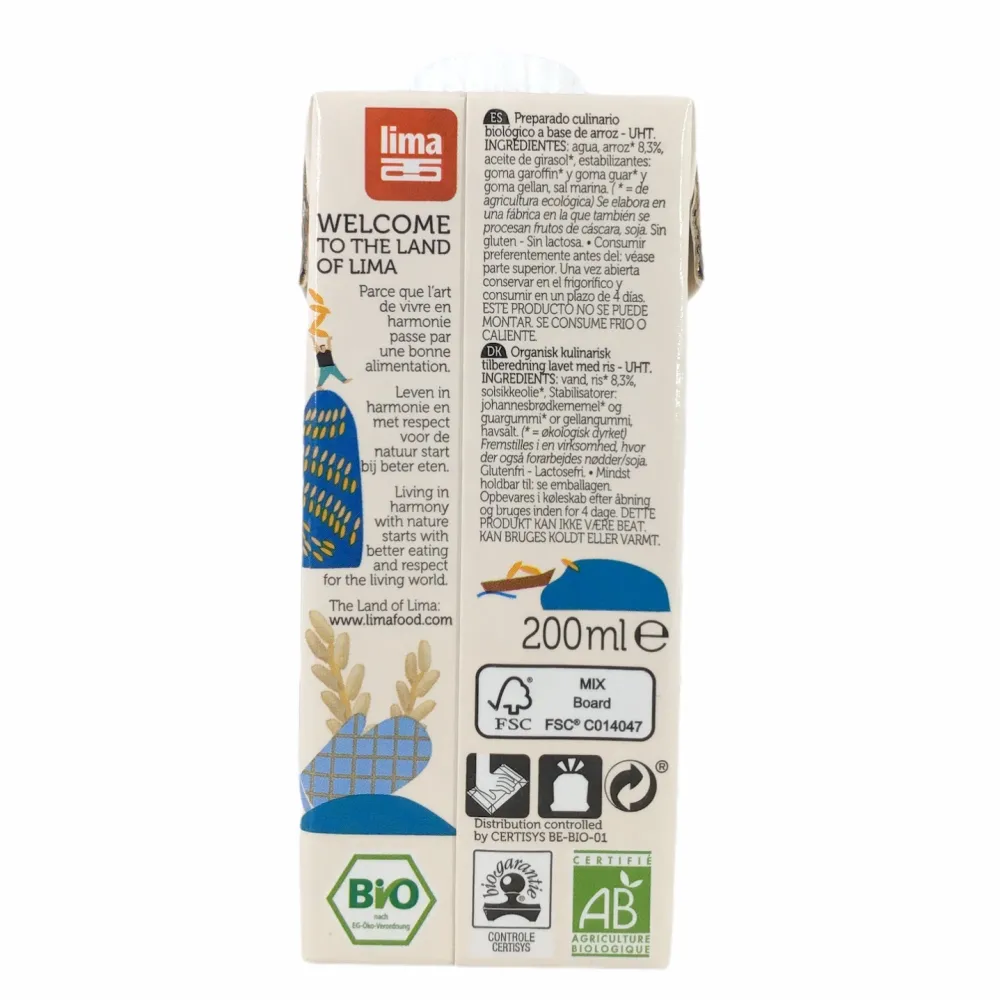 Lima Rijst- Haver- En Kokosroom>Rijst Cuisine 200 ml - BIO