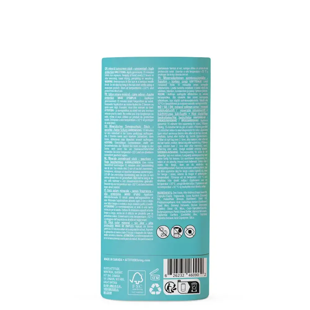 ATTITUDE Zonnebrand>Sunly Zonnebrandstick SPF30 - Ongeparfumeerd - 60g