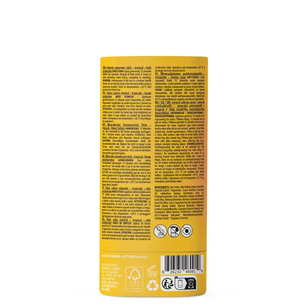 ATTITUDE Zonnebrand>Sunly Zonnebrandstick SPF30 - Tropisch - 60g