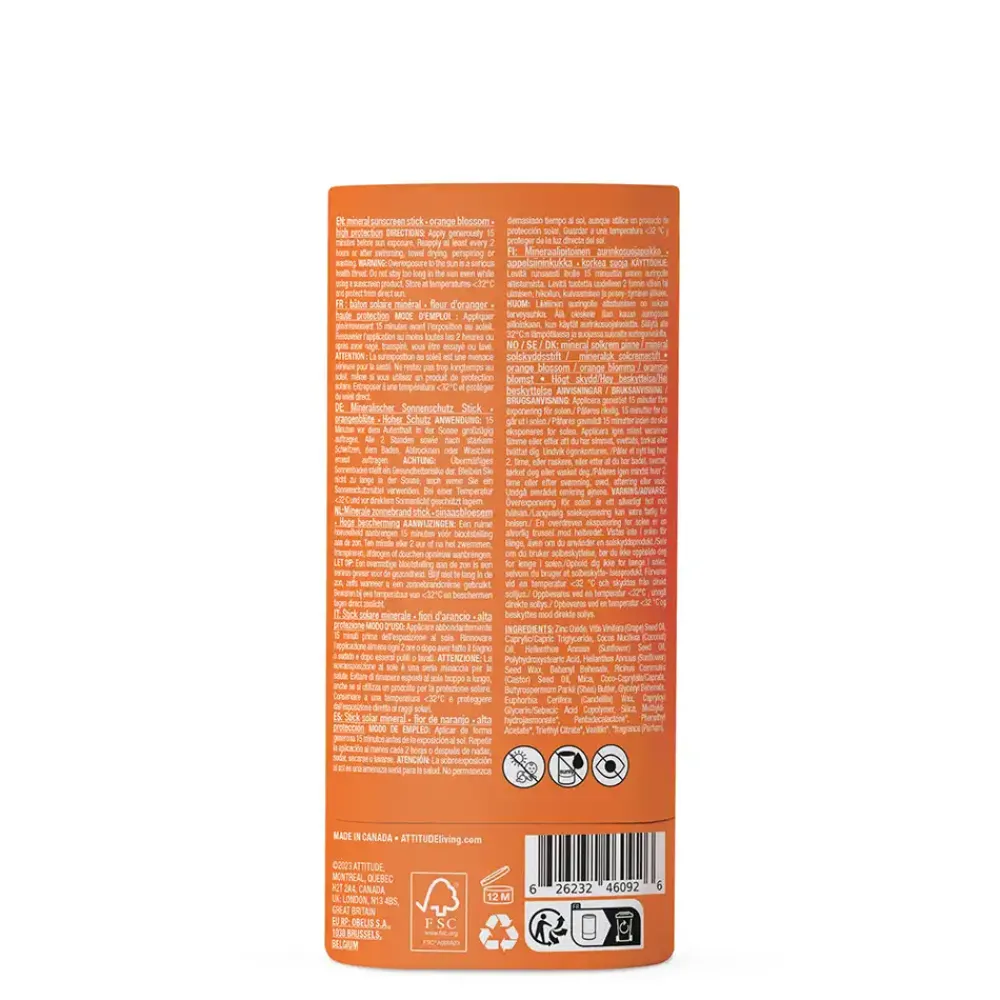 ATTITUDE Zonnebrand>Sunly Zonnebrandstick SPF30 - Oranjebloesem - 60g