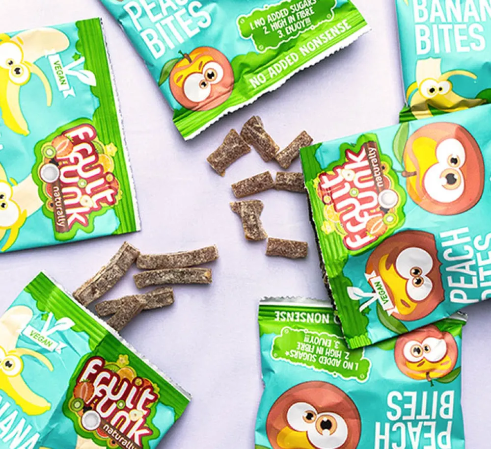 Fruitfunk Snoepjes>Uitdeelzak Mix Banaan en Perzik - (10st) 100g