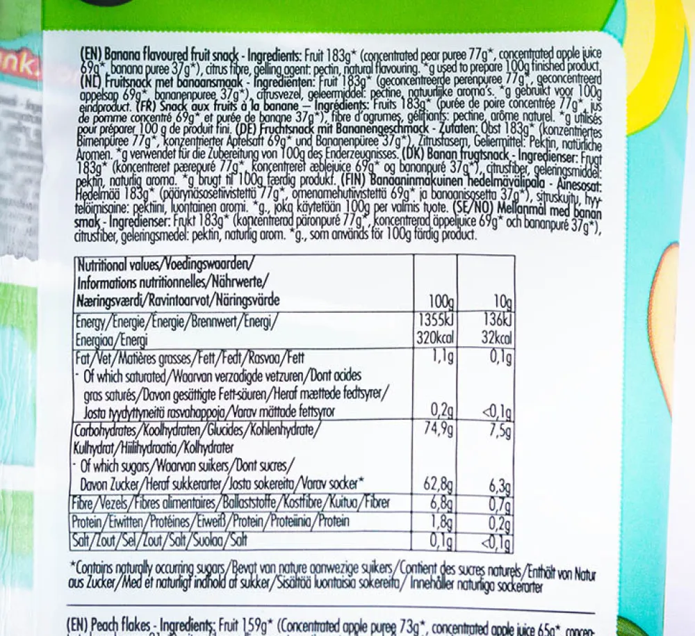 Fruitfunk Snoepjes>Uitdeelzak Mix Banaan en Perzik - (10st) 100g