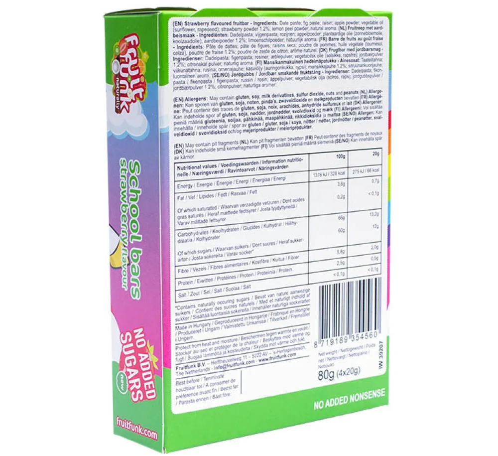 Fruitfunk Snoepjes|Repen>Unicorn Schoolbars Aardbei - (4st) 80g