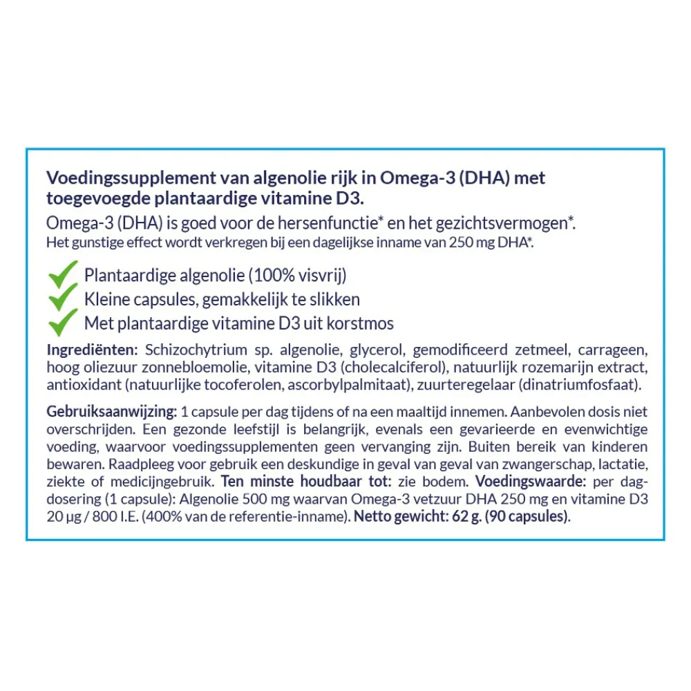 Arctic Blue Ogen|Hart & Bloedvaten>Vegan Algenolie met Vitamine D3 - 90 capsules